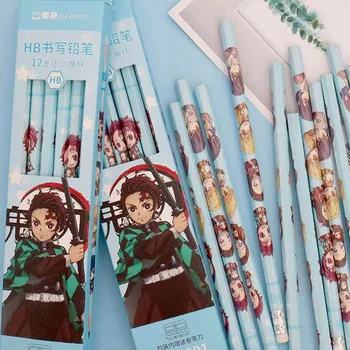 

12Pc Anime Demon Slayer Kimetsu No Yaiba Kamado Tanjirou Nezuko Wooden Pencil Sketch Drawing Pencils Stationery gift HB Standard