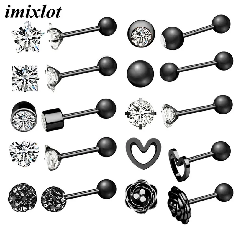 

10 Pairs/lot Ear Stud Nose Lip Piercing Party Jewelry Piercings Small Round Gold Silver Black Ball Earrings For Girls Boys