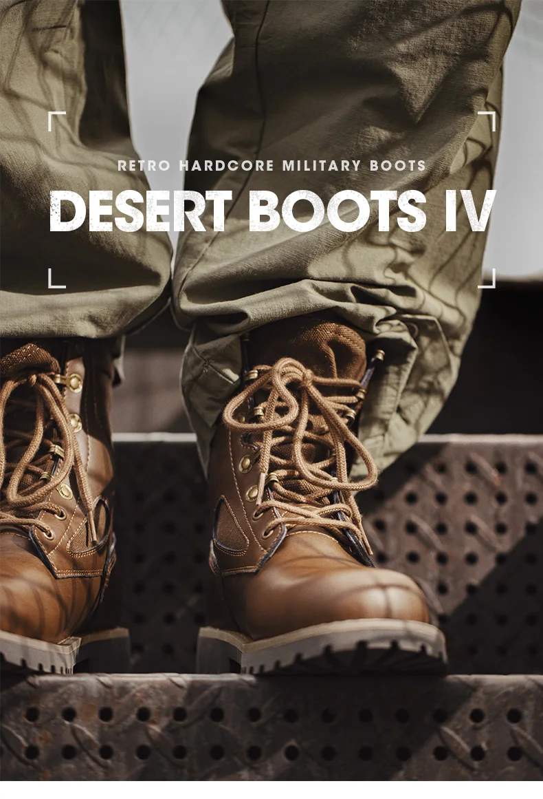 Maden Men's Genuine Leather Desert Boots Mid Retro High Street Martin Boots British Combat Boots Work & Safe Motorcycle Boot