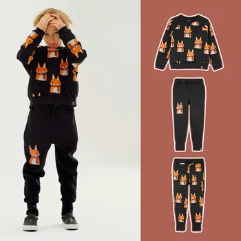 

Winter 2020 New Children's Neutral Bodywear Set Casual Fashion Cartoon Printed Cotton Round Neck Thick Pullover Two Piece Set