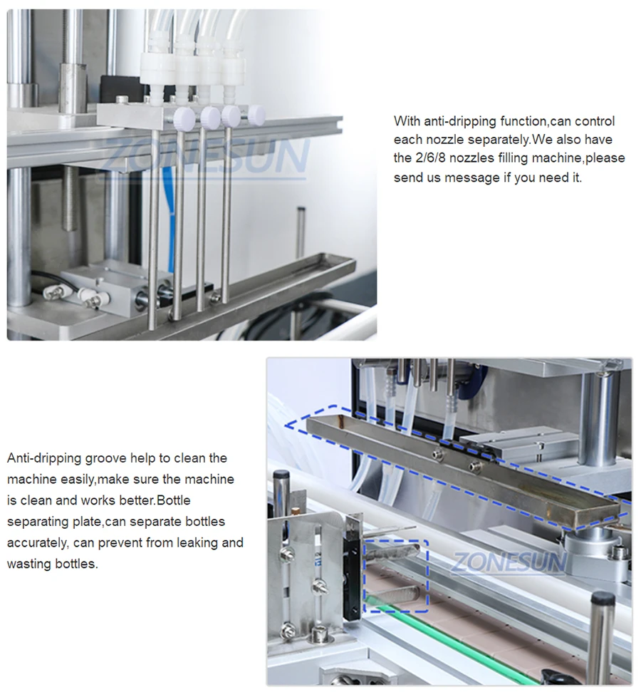 ZONESUN Fully Automatic 4 Heads Magnetic Pump Round Bottles Liquid Filling Capping Labeling Machine