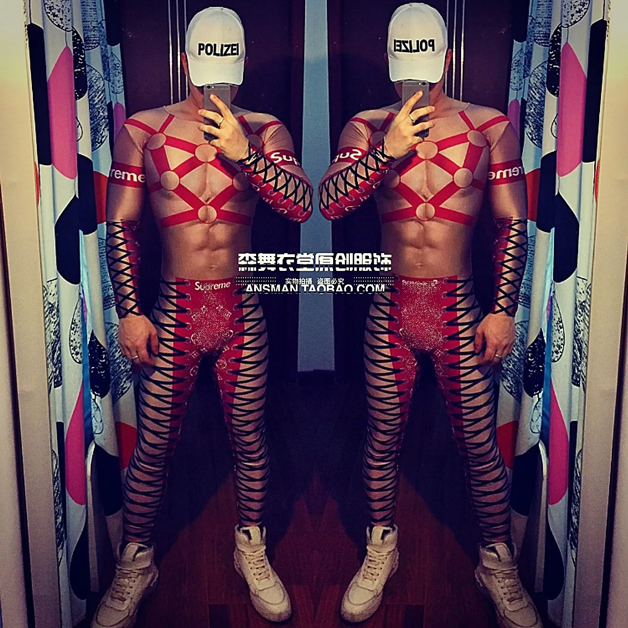 

Барный и ночной клуб, мужской певец, DJ Tide, бренд, имитация abs, мышечный 3D полый красный тематический цельный костюм, Рождество, карнавал Вечерние