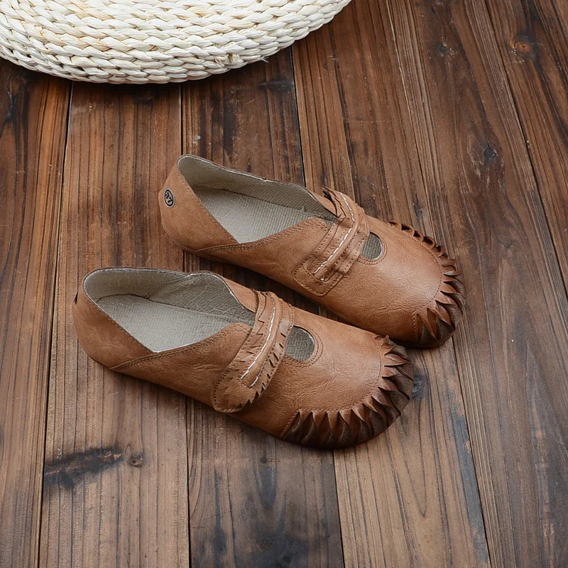 

Retro Two Wear Womens Shoes Shallow Mouth Grandma Shoes Mori Literary Peas Shoes Handmade Soft Bottom Comfort Flat Casual Shoes
