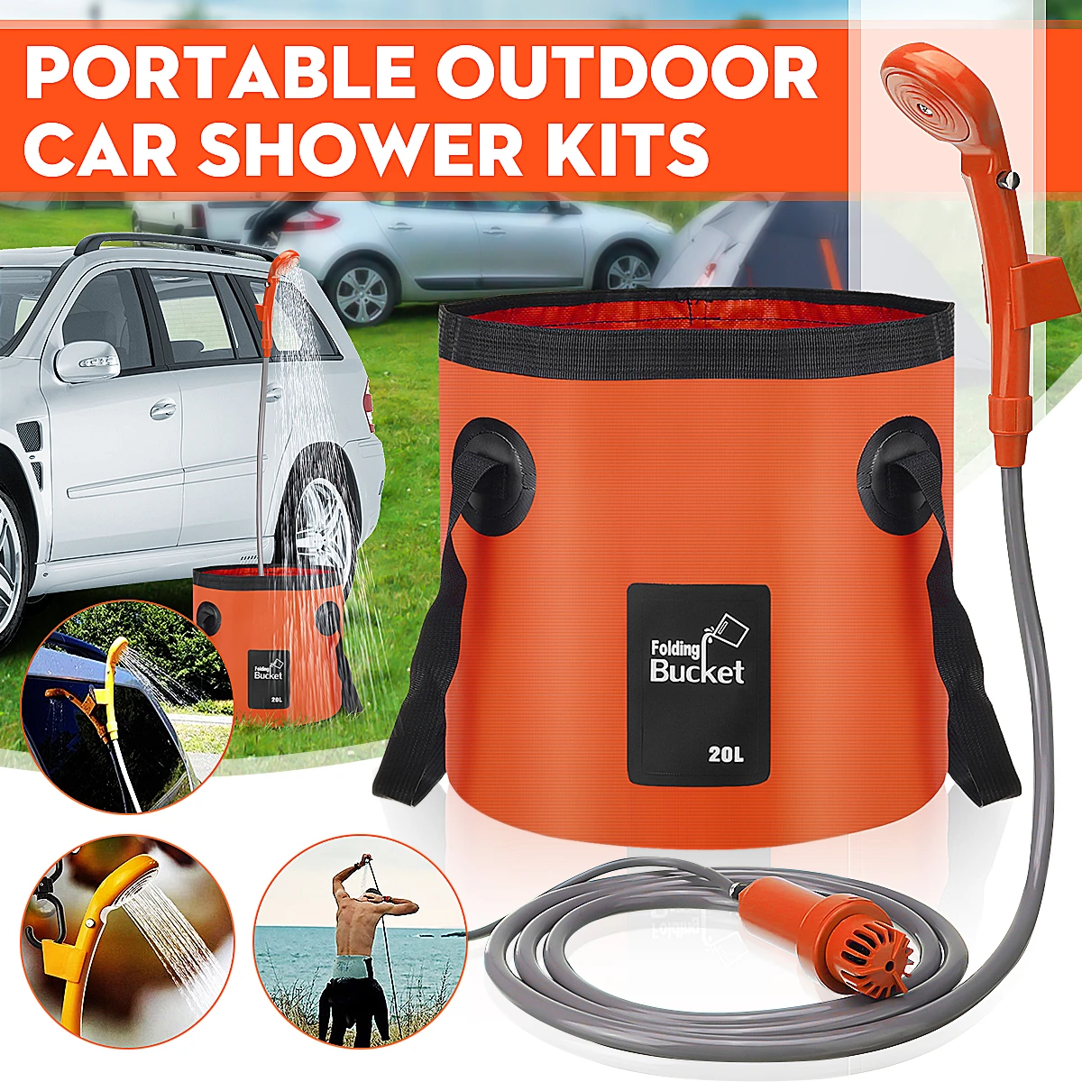 clean machine car wash 12V Portable Car Shower Kit Outdoor Camping Bathroom Shower Set With 20L Folding Bucket High Pressure Electric Pump Car Washer cordless jet wash