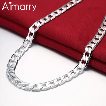 

Aimarry 925 Sterling Silver Fashion Jewelry 10MM Flat Side Chain Necklace For Women Men Christmas Charm Wedding Gifts