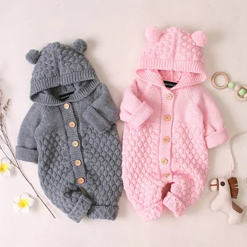 

Baby Knit Rompers Cartoon Bear Knitted Autumn Newborn Boys Jumpsuits Clothes Winter Long Sleeve Toddler Sweater Children Overall