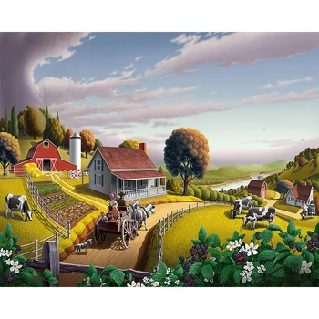 

DIY Painting By Numbers Country Farm Folk Kit Oil Picture By Numbers Landscape Wall Art Painting on Canvas Home Decoration Gift