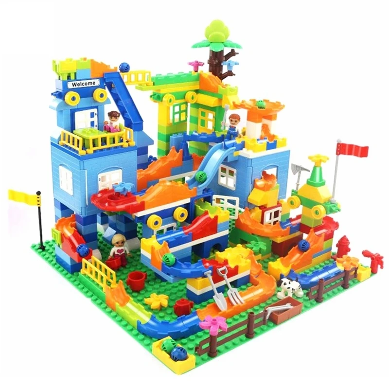 

341Pcs Locking Duplo Happy City Jungle Adventure Slide Track Park Model Building Blocks Toys for Children Birthday Gifts Locking
