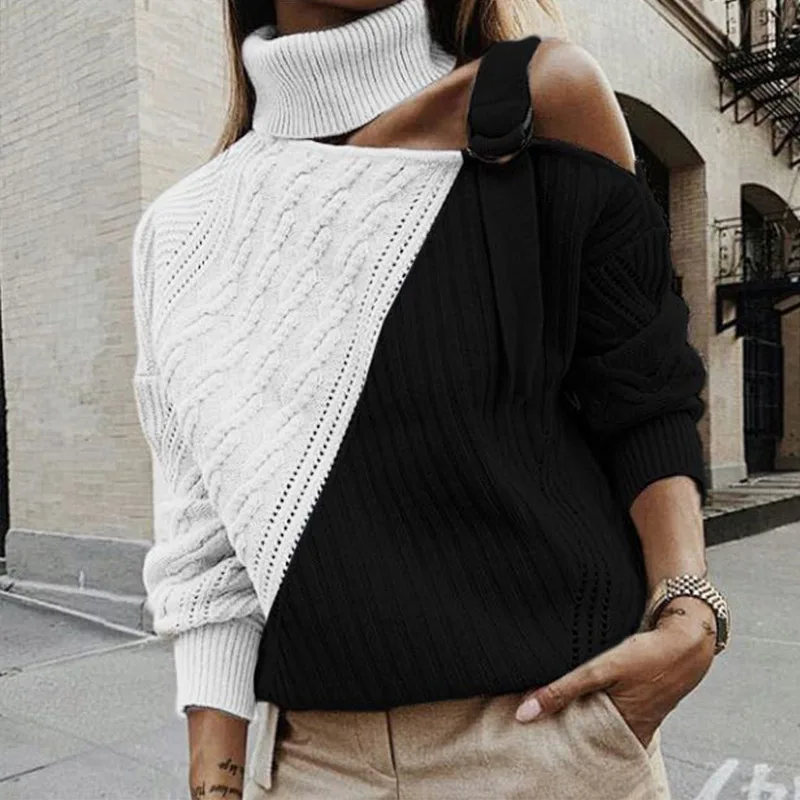 Cena Swetry damskie Off Shoulder sweter z golfem Hollow Out swetry z dzianiny Twisted kobieta 2019 jesień sweter zimowy Ladies