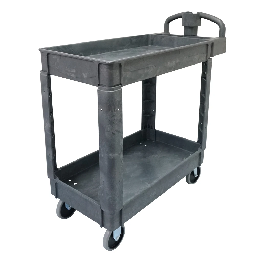 

2-Shelf Utility / Service Cart, Small, Lipped Shelves, Ergonomic Handle, for Warehouse / Garage / Cleaning/Manufacturing