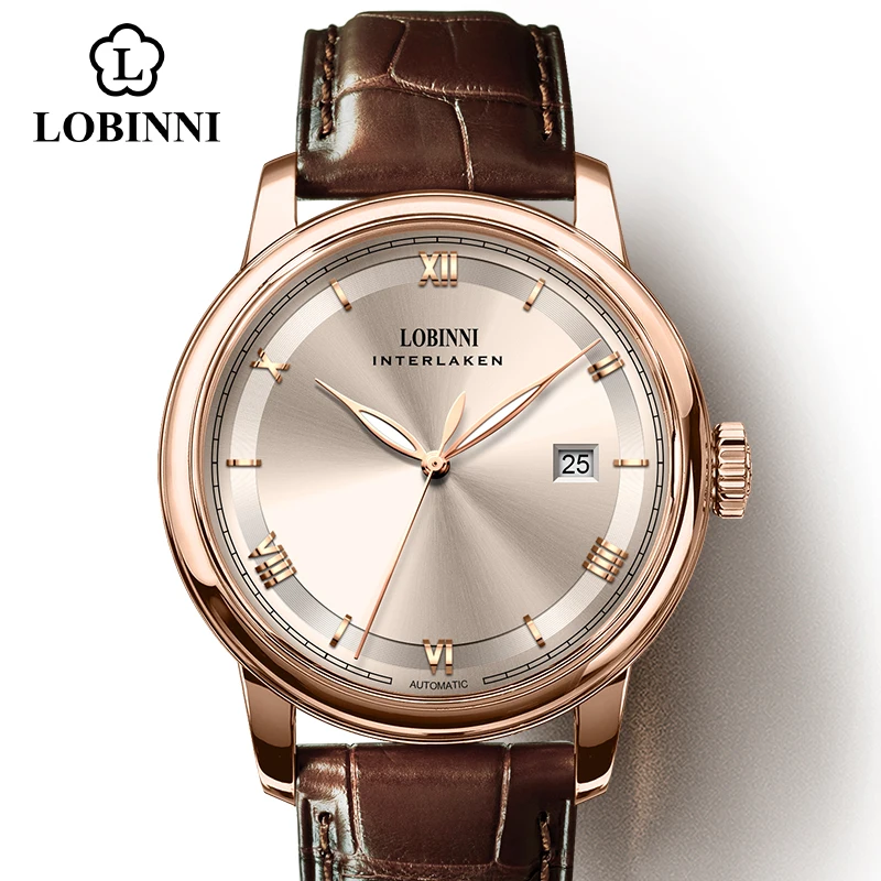 

Switzerland LOBINNI Men Watches Luxury Brand Perpetual Calender Auto Mechanical Men's Clock Sapphire Leather 14003