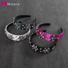 MOLANS Европейский Baropue стиль головная повязка Мути-цвет свадебный цветок с кристаллами ободок для волос аксессуары для волос с широкими краями