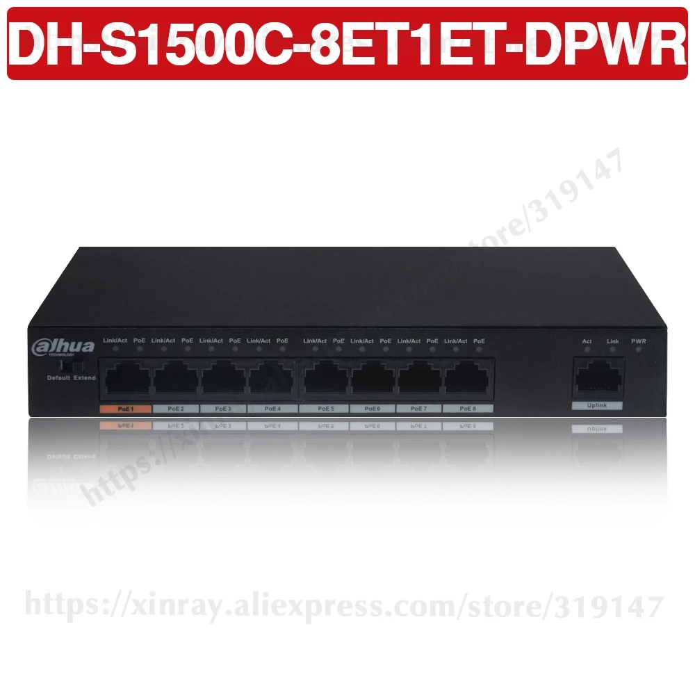 Dahua DH-S1500C-8ET1ET-DPWR PoE коммутатор 8CH Ethernet выключатель питания Поддержка 802.3af 802.3at POE+ Hi-PoE стандарт питания