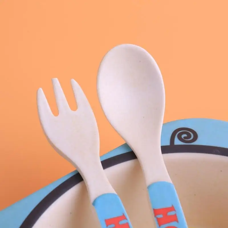 3/5pcs Cute Children Tableware Newborn Baby Cartoon Animal Feeding Plate Set Biodegradable Bamboo Fiber Bowl Cup Fork Spoon Set