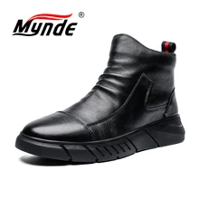 Новинка; сезон осень-зима; повседневная обувь из мягкой кожи; теплые плюшевые зимние ботинки; Модные ботильоны; рабочие ботинки; Высокая мужская обувь