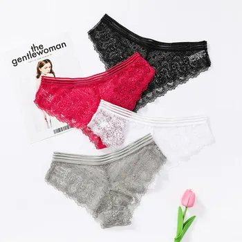 

3PCS Lace Panties Sexy Women Briefs Lace Floral Panties Low Waist Solid Panty Fashion Organza Bikini Underwear Female Lingerie