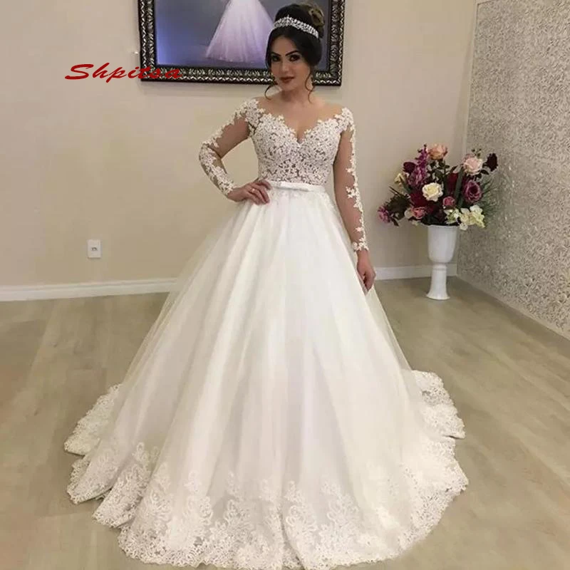 

Long Sleeve Lace Wedding Dress 2020 Ball Gown Tulle Princess Women Plus Size Wedding Gowns Weeding Weding Bridal Bride Dresses