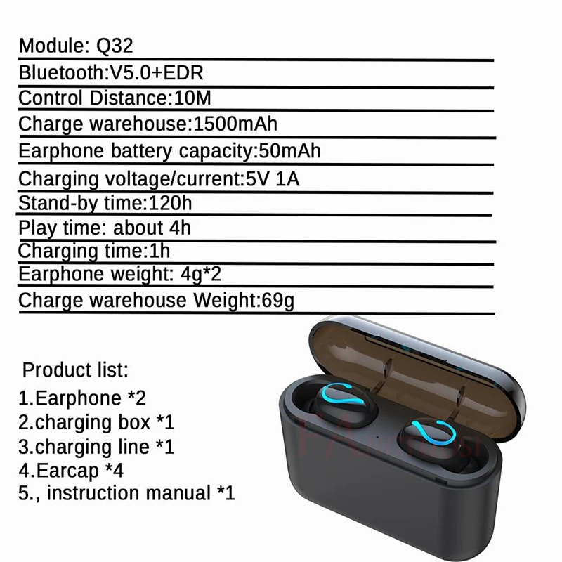 FANGTUOSI TWS беспроводные Bluetooth наушники стерео музыка гарнитура с микрофоном громкой связи вызов наушники с зарядным устройством