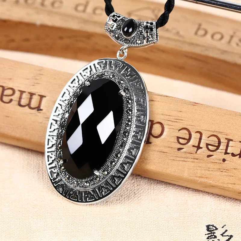 

Thai Silver Chalcedony Pendant Women's 925 yin xiang zhui Sweater Chain Simple Accessories Long Versatile