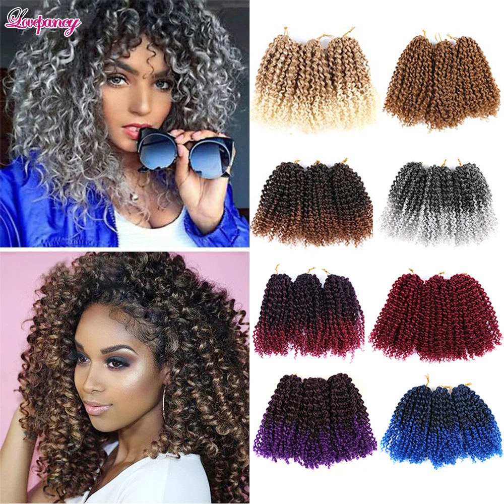 

8inch Afro Kinky Twist Crochet Braids Synthetic Bohemian Curly Braiding Hair Extension Ombre Marley Crochet Hair Golden Beauty