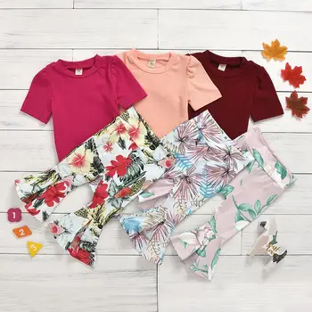 

2020 Spring New Arrival Baby Girls short sleeve top + Floral Pant 2PC Clothes set for girls 6M-3T