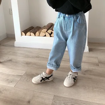 

3345 Children's One Button Jeans Fashion Boys' And Girls' Spring Pants Korean Casual Dad Pants 2020 Spring New