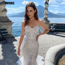 

Fivsole Mermaid Wedding Dresses 2022 Spaghetti Straps Backless Glitter Sequins White Ivory Custom Made Wedding Gown Boho Bride