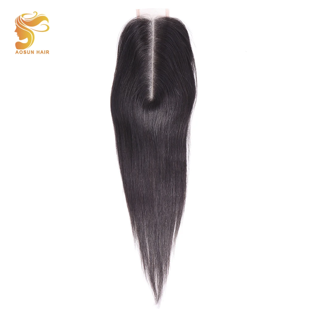 

AOSUN HAIR Brazilian Straight Human Hair 2x6 Lace Closure Remy 10-20inches Middle Part Pre Plucked Bleached Knots With Baby Hair