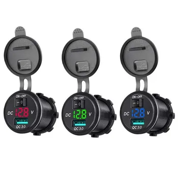 

Fast Charging Dual USB Car Voltmeter LED Digital Display Power Adapter With Switch Wiring Waterproof QC3.0 2.1A Car USB Charger