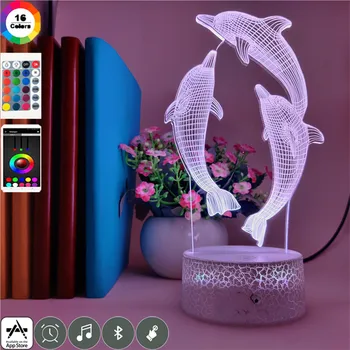 

LED 7 Color Change Night Light Dolphin Show Action Figure 3D RGB Acrylic Animals Lighting Children Gifts Clock Base Table Lamp