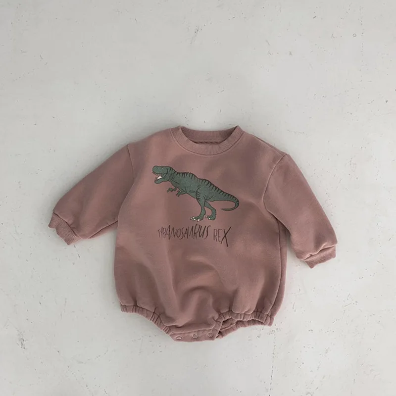 Autumn Baby Fleece Bodysuits with Dinosaur Design for Infant Boys and Girls