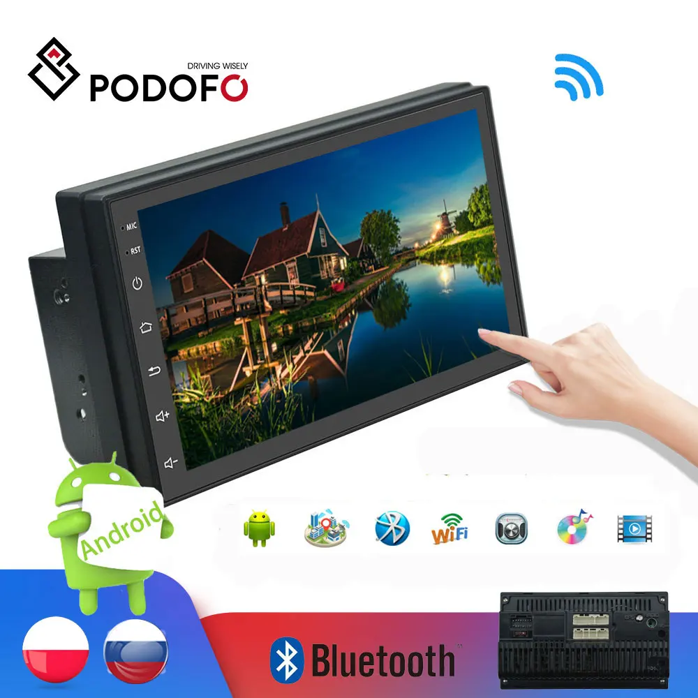 Автомобильный мультимедийный плеер Podofo 2din Android 7 ''сенсорный экран GPS Wi Fi Bluetooth FM универсальный