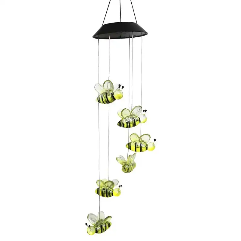 Abui Solar Bee Wind Chimes Color Changing Moving Rotating Wind
