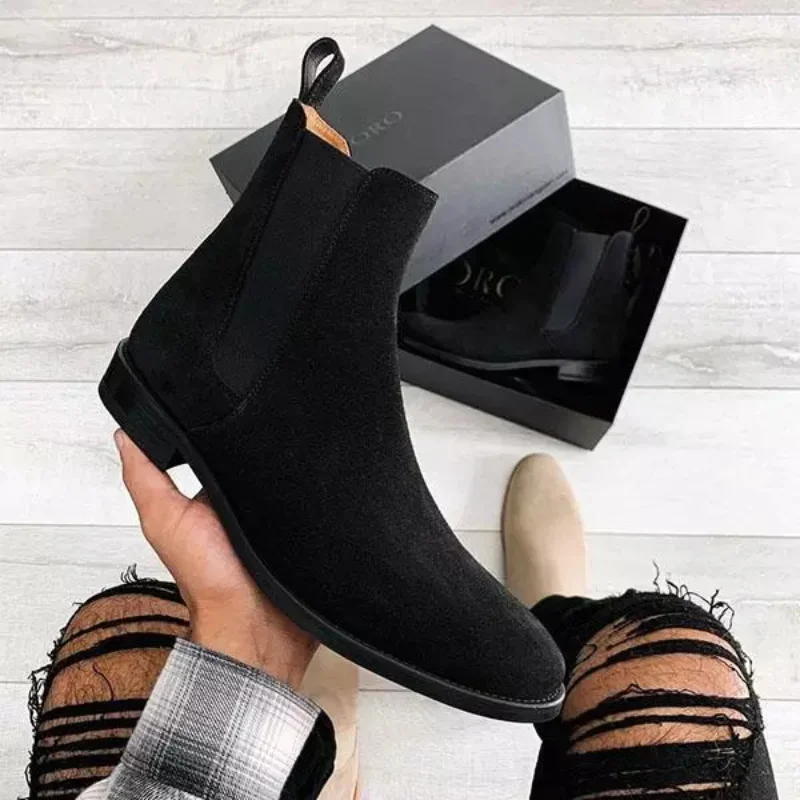 2021 Spring and Autumn Fashion Mens New Short-tube Mens Boots Solid Color Medium Low-heel  Thick-heel Fashion Trend    XM145