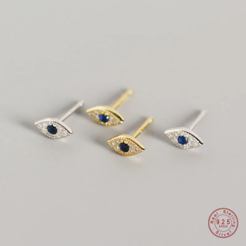 925 Sterling Silver Pavé Zircon Blue Evil Eye Stud Earrings Women Classic Temperament Wedding Jewelry Accessories