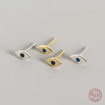 925 Sterling Silver Pavé Zircon Blue Evil Eye Stud Earrings Women Classic Temperament Wedding Jewelry Accessories