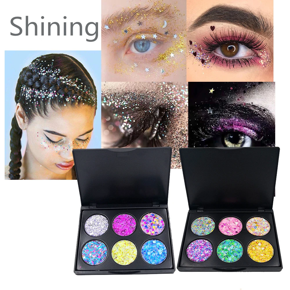 

6 Colors Festival Sequin Eyes Powder Star Makeup Shining Colorful Face Eyes Lip Nails Body Hair Glitter Flash Shimmer Powder