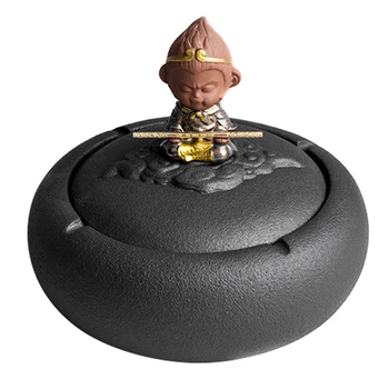 

Black Ceramic Ashtray Personality Fashion Windproof Large with Lid for Living Room Home Office European Style Ashtray YU