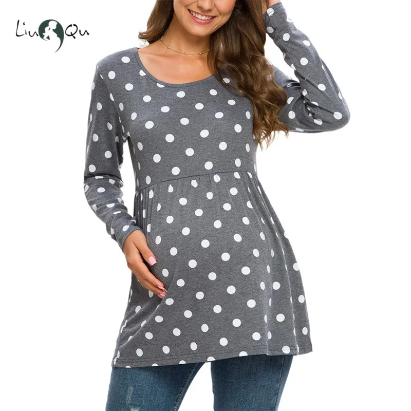 

Halloween Polka Dot Print Long Sleeve Pregnant Top Maternity Clothes Round Neck Pregnancy Shirt Loose Casual Womens Clothing