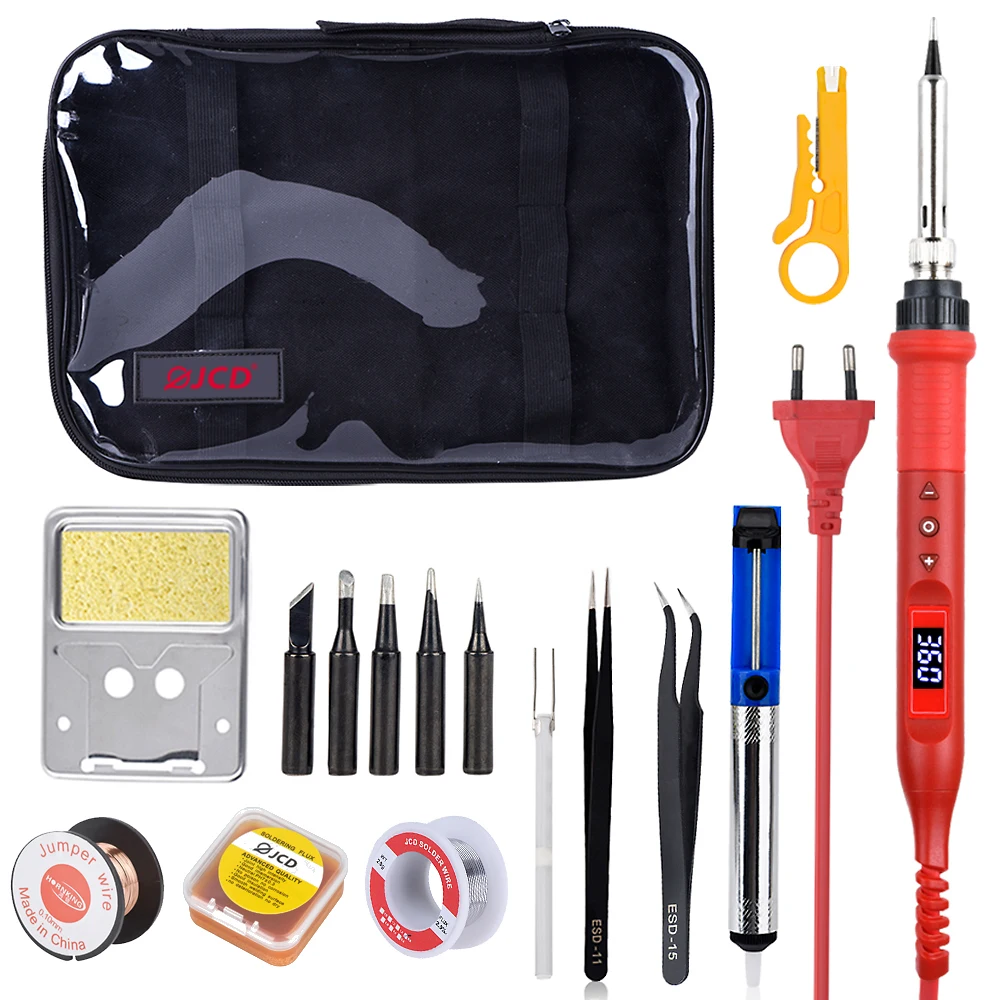 JCD Soldering Iron Kit 80W 220V/110V Multi-function Button Adjustable Temperature Solder Station Solder Iron Welding tools 908U portable arc welder Welding Equipment