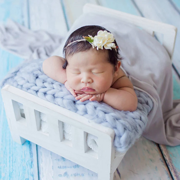 Baby Wooden Bed Gift Photo Prop Posing Portable Durable Photography Shotting FKU66