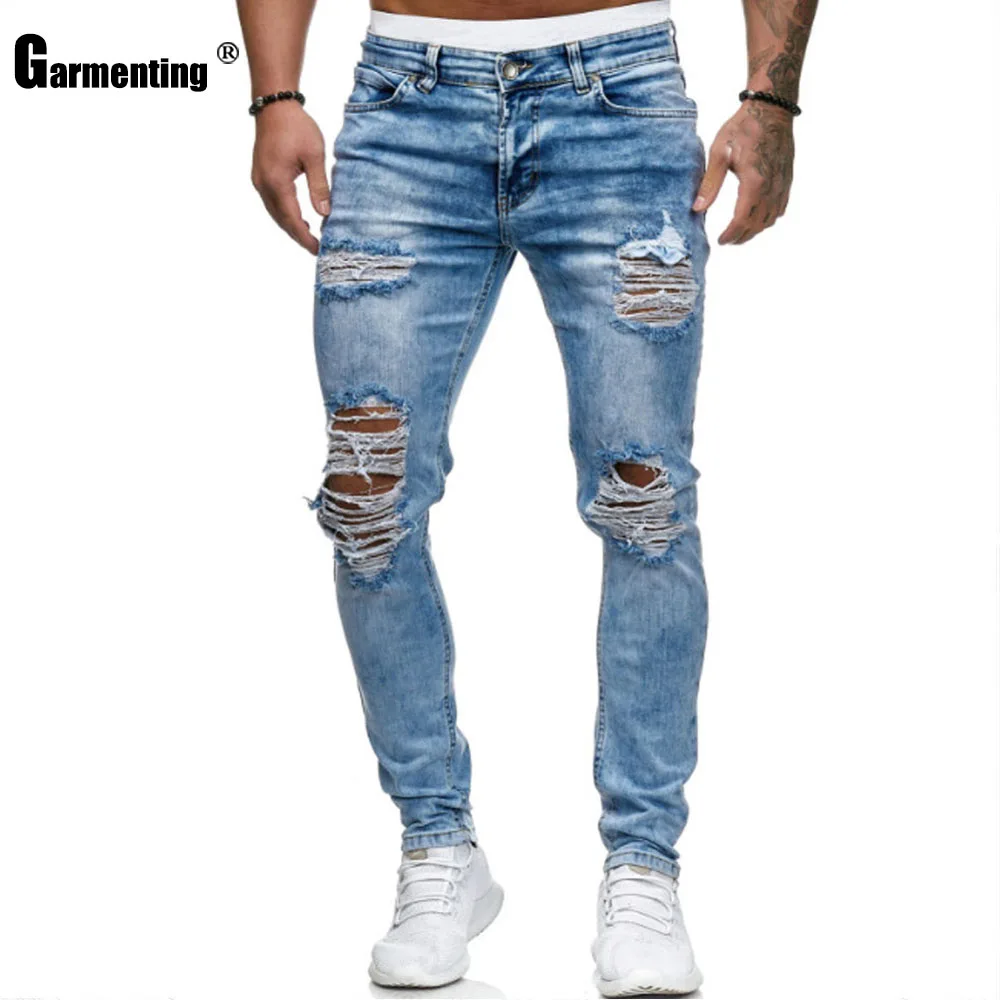

Trend 2020 Jeans Demin Pants Men Skinny Jeans Male Fashion Hole Ripped Pants Streetwear Mens Denim Jeans Blue Pencil Trousers
