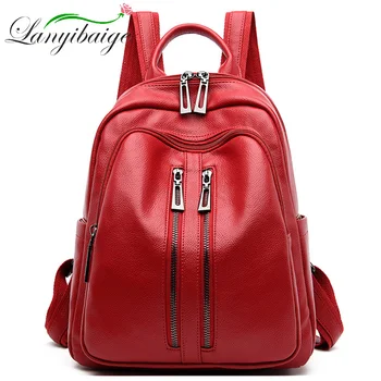 

Female Leather Backpacks For Women Travel Back Pack Sac A Dos Ladies Bagpack Luxury Double zipper Casual Daypack Girl Mochilas