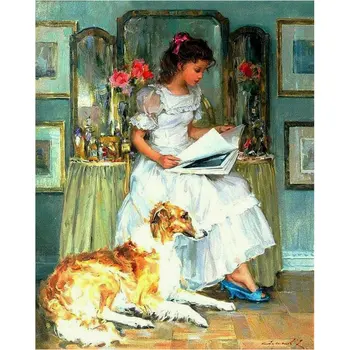 

5D DIY Diamond Painting cross stitch girl Square Rhinestone Decorative stickers Diamond Embroidery dog Full Mosaic Needlework