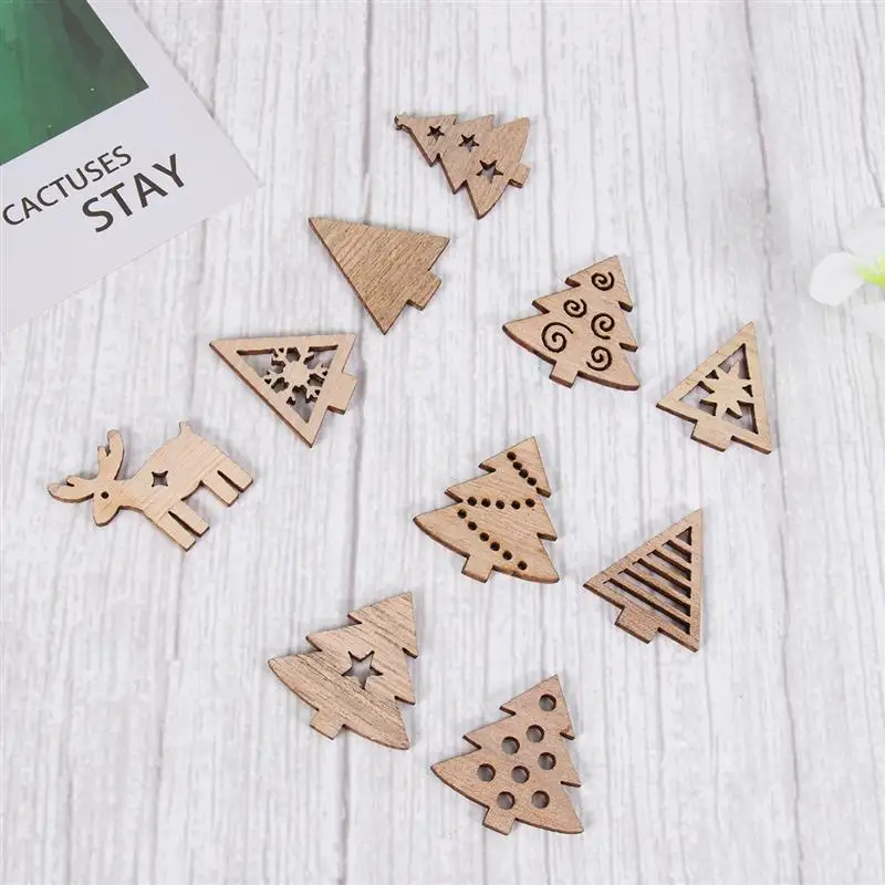 100pcs Wooden Slices Decorative Christmas Tree Crafts Wood Piece For Festival