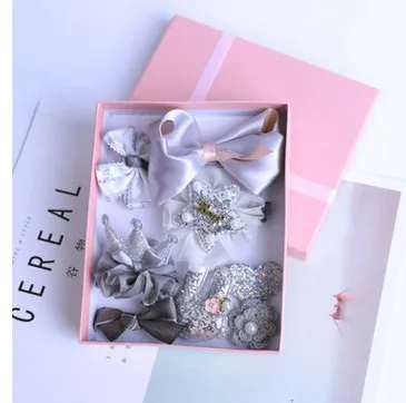 Gray LOOZYKIT, CYSINCOS, новинка, в упаковке, десять комплектов, аксессуары для волос, детская ткань, бант, корона, заколка для волос, детская заколка для волос, заколка для принцессы - Цвет: Gray