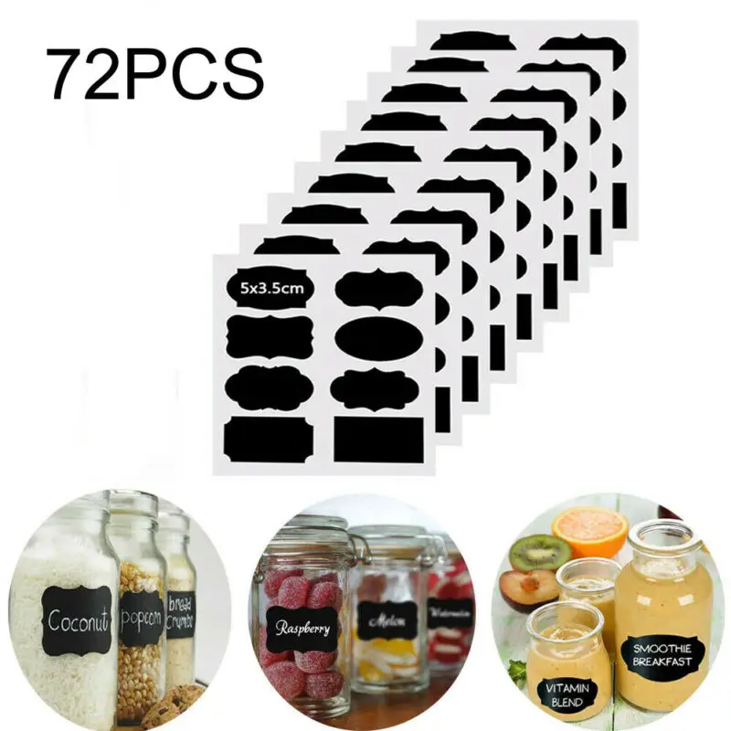 

72pcs/set Waterproof Jars Stickers Kitchen Label Stickers Spice Sticker Storage Organizer Bottles Chalkboard Tags Wall Stickers