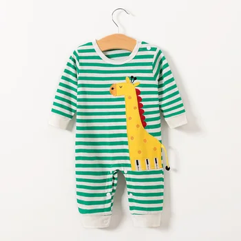 

Spring Autumn New Infant Baby Boys Girls Cotton Long Sleeve Romper Cute Green Cartoon Giraffe Striped Printed Comfortable Romper