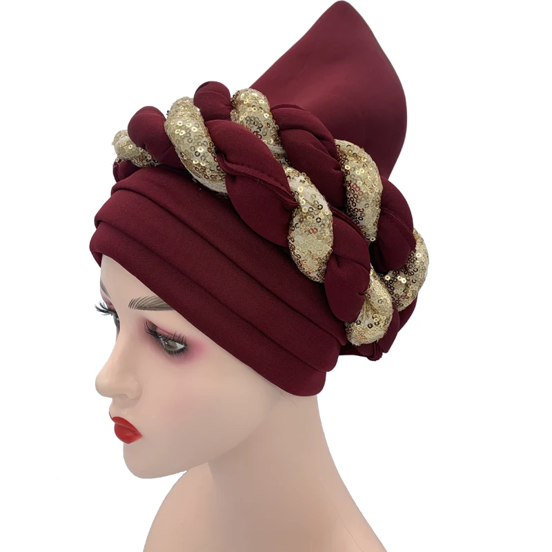 african culture clothing Latest African Auto Geles Headtie Already Made Headties Shinning Sequins Turban Cap for Women Ready Female Head Wraps african traditional clothing