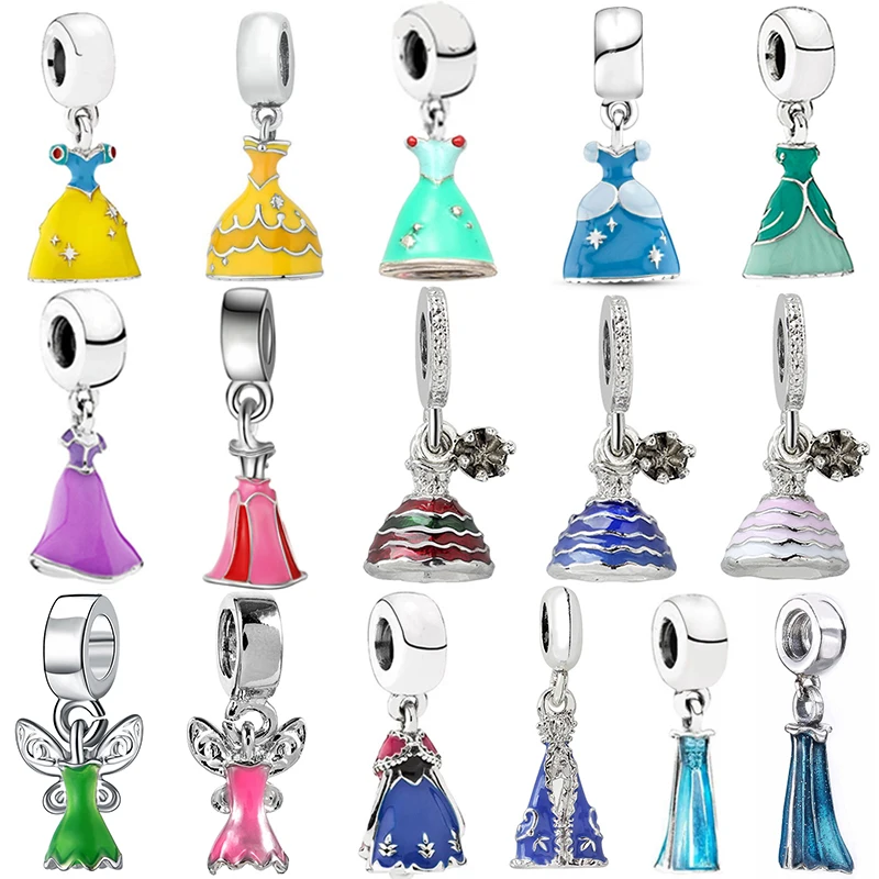 Изысканная эмаль Disneys принцесса кулон платье Pulsera DIY Fit оригинальный браслет для